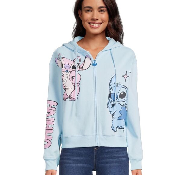 Disney Stitch and Angel Juniors’ Graphic Hoodie, Size Large 11/13 - Picture 1 of 9